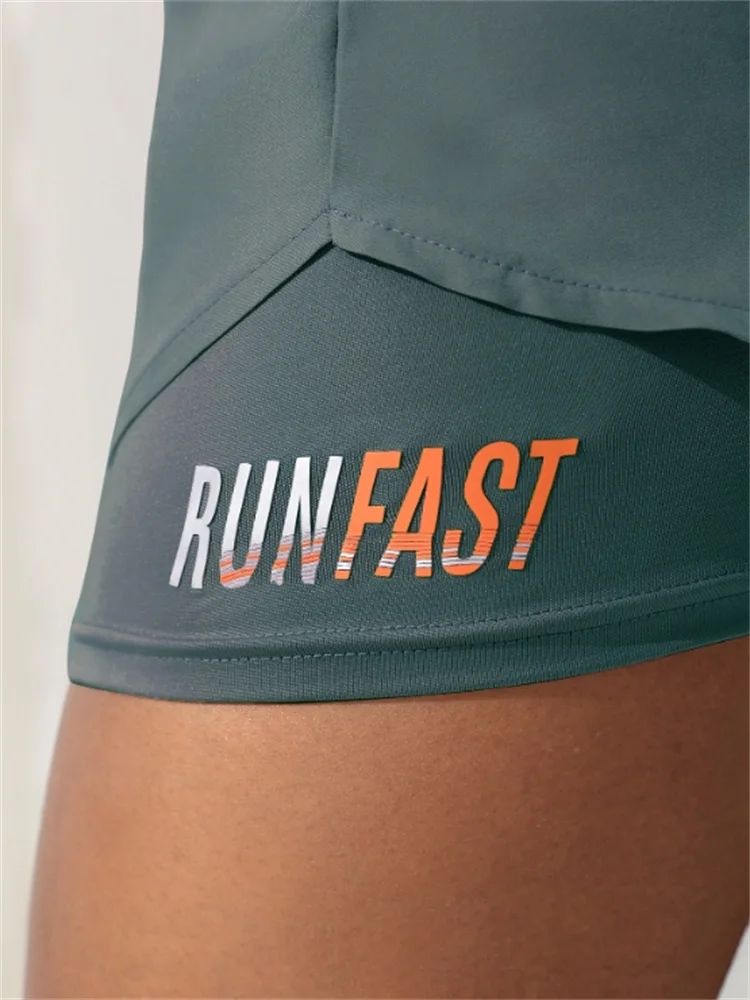 Shorts de ioga femininos de cintura alta com controle de proximidade elástico, shorts de corrida, calças falsas de duas peças