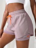 Shorts de ioga femininos de cintura alta com controle de proximidade elástico, shorts de corrida, calças falsas de duas peças