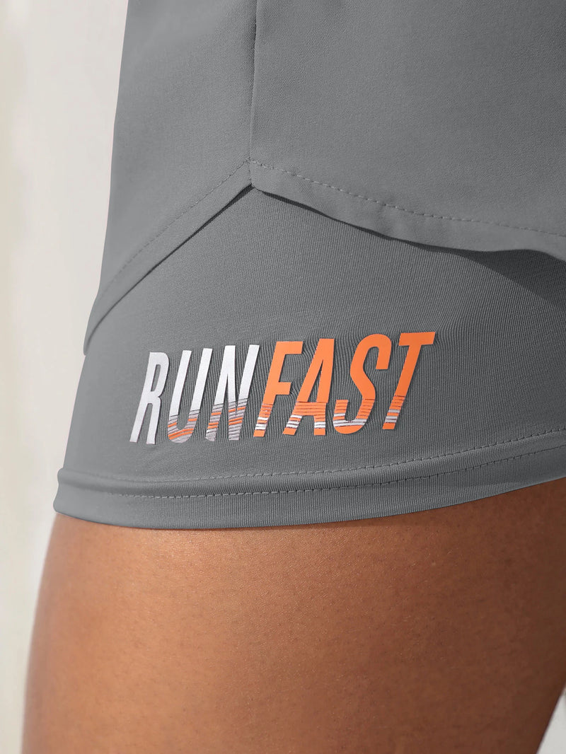 Shorts de ioga femininos de cintura alta com controle de proximidade elástico, shorts de corrida, calças falsas de duas peças