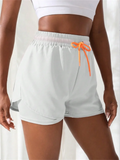 Shorts de ioga femininos de cintura alta com controle de proximidade elástico, shorts de corrida, calças falsas de duas peças