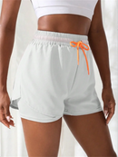 Shorts de ioga femininos de cintura alta com controle de proximidade elástico, shorts de corrida, calças falsas de duas peças