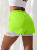 Shorts de ioga femininos de cintura alta com controle de proximidade elástico, shorts de corrida, calças falsas de duas peças