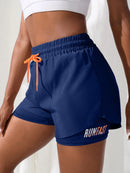 Shorts de ioga femininos de cintura alta com controle de proximidade elástico, shorts de corrida, calças falsas de duas peças
